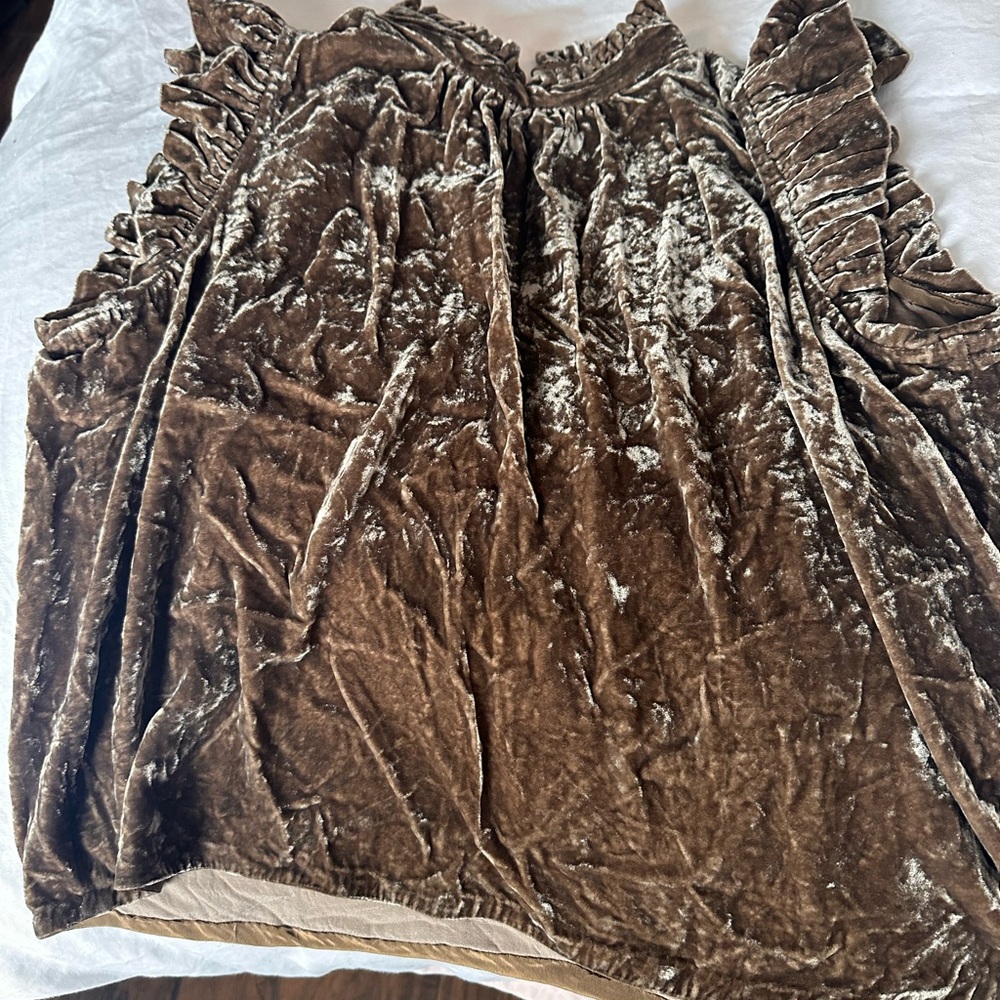 Ulla Johnson Crushed Velvet Ruffle-Trim Sleeveless Top — Brown - Picture 5 of 5